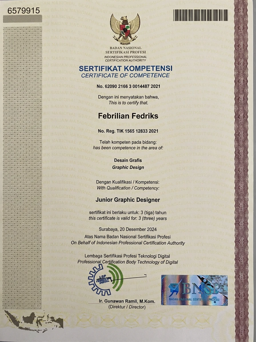 BNSP Certificate of Competence certificate